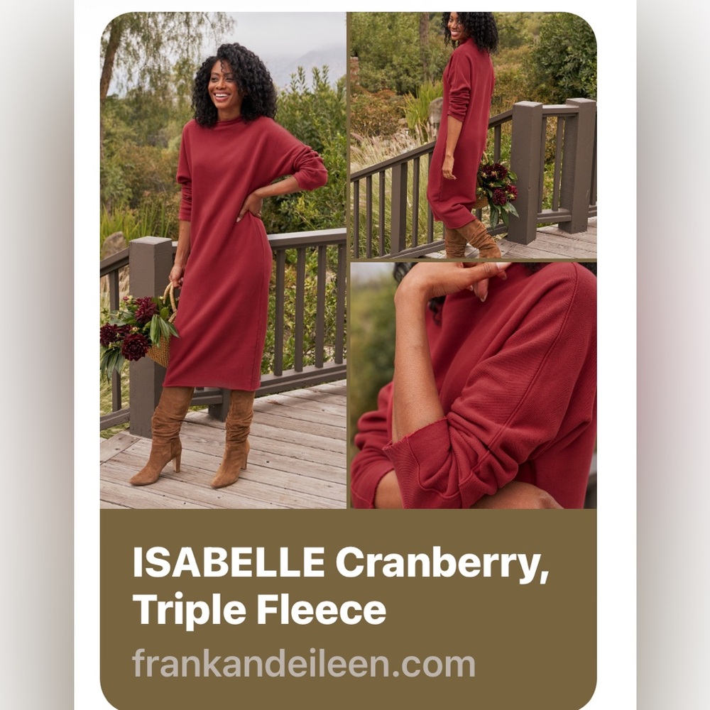Frank & Eileen Isabelle funnel neck Fleece sweater midi dress. Cranberry XS